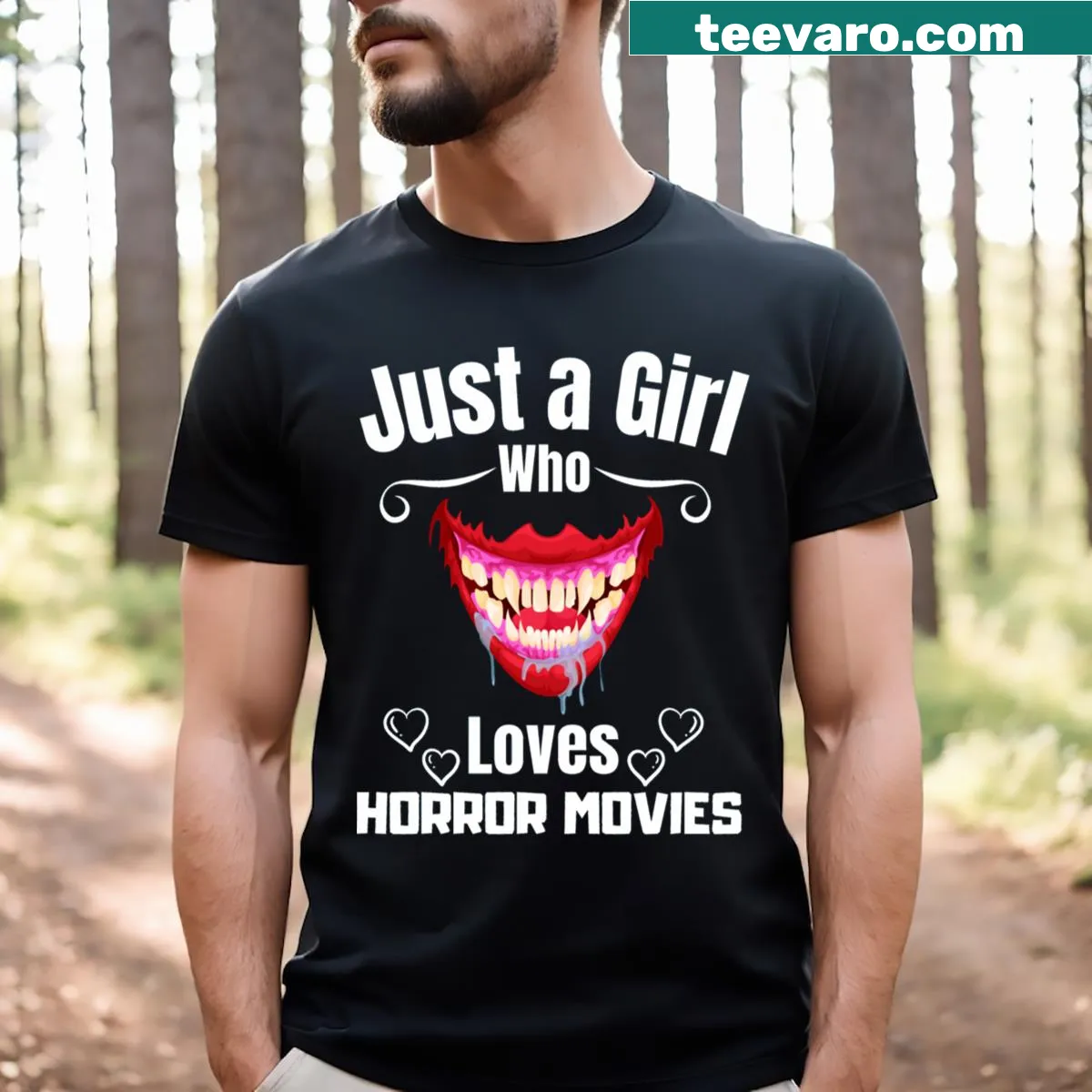 Edgy typography T-shirt expressing love for horror movies — on a men's t-shirt