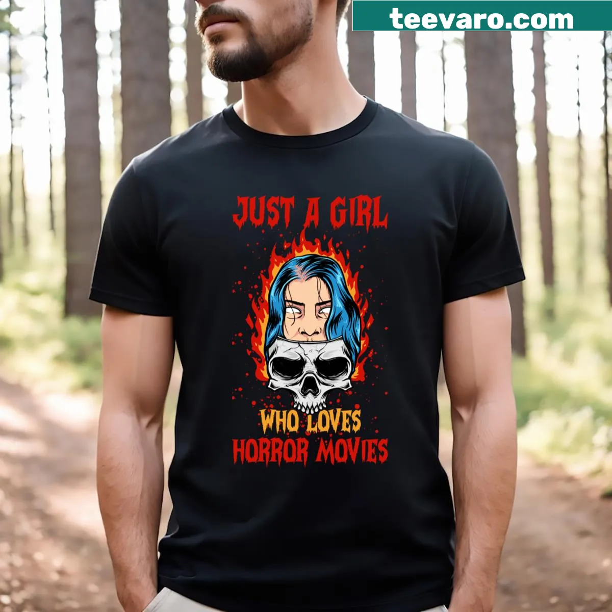 Vintage-style T-shirt featuring a love for horror movies. — on a men's t-shirt