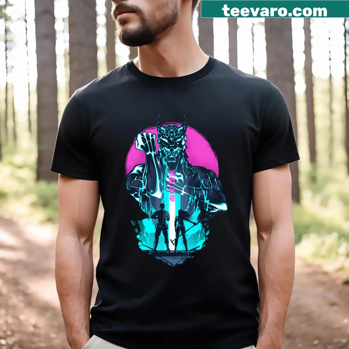 T-shirt featuring Kafka and Ashiro from Kaiju No 8 — on a men's t-shirt