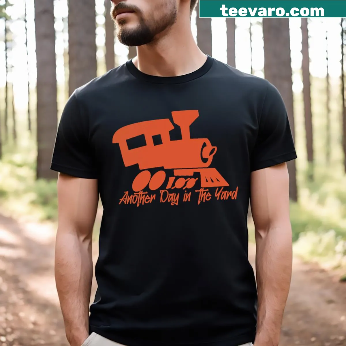 Large logo train graphic on a t-shirt — on a men's t-shirt