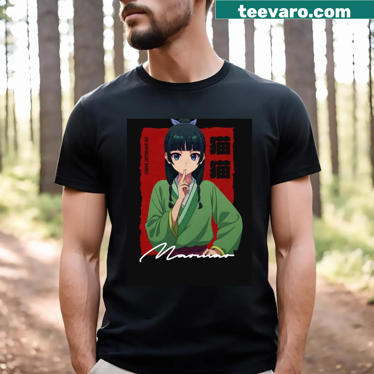Whimsical design inspired by Maomao The Apothecary Diaries on a t-shirt — on a men's t-shirt