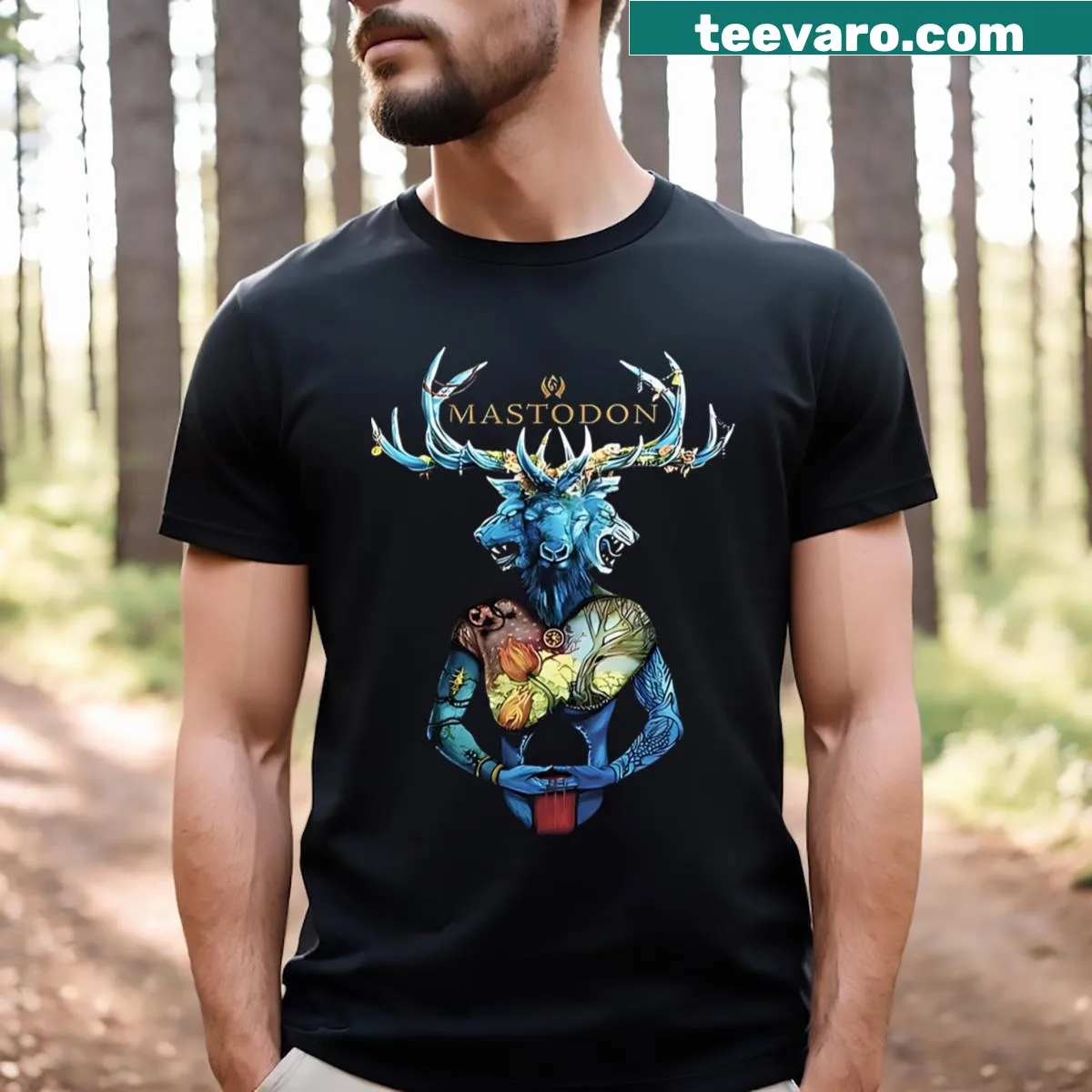Vintage distressed T-shirt with Mastodon graphic for music fans — on a men's t-shirt