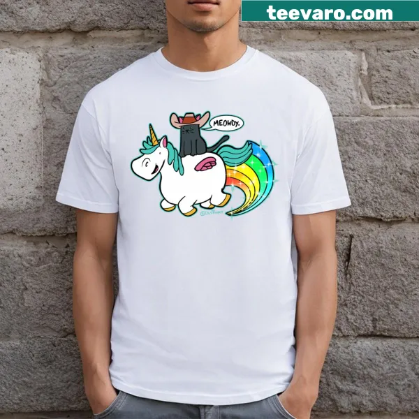 Cute cartoon T-shirt featuring a cat unicorn design