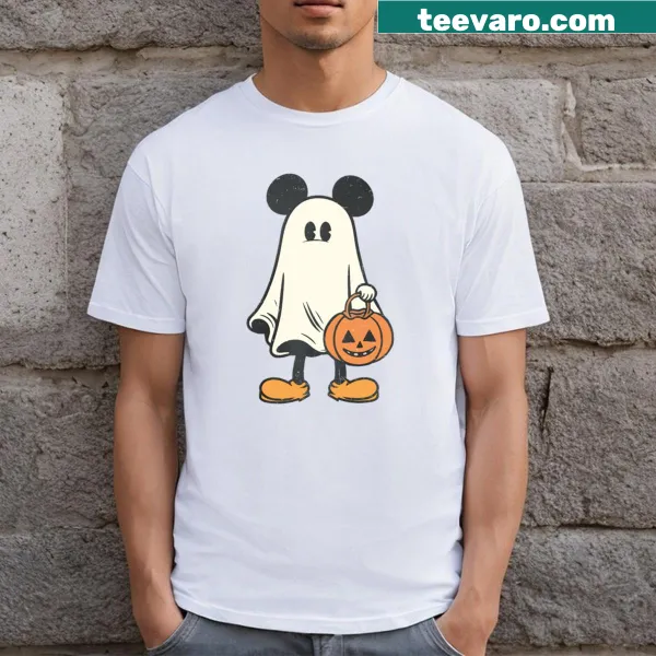 Vintage-style Halloween t-shirt with a ghost and pumpkin graphic