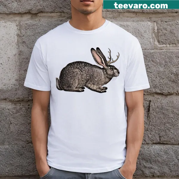 Illustrated jackalope graphic on a whimsical T-shirt
