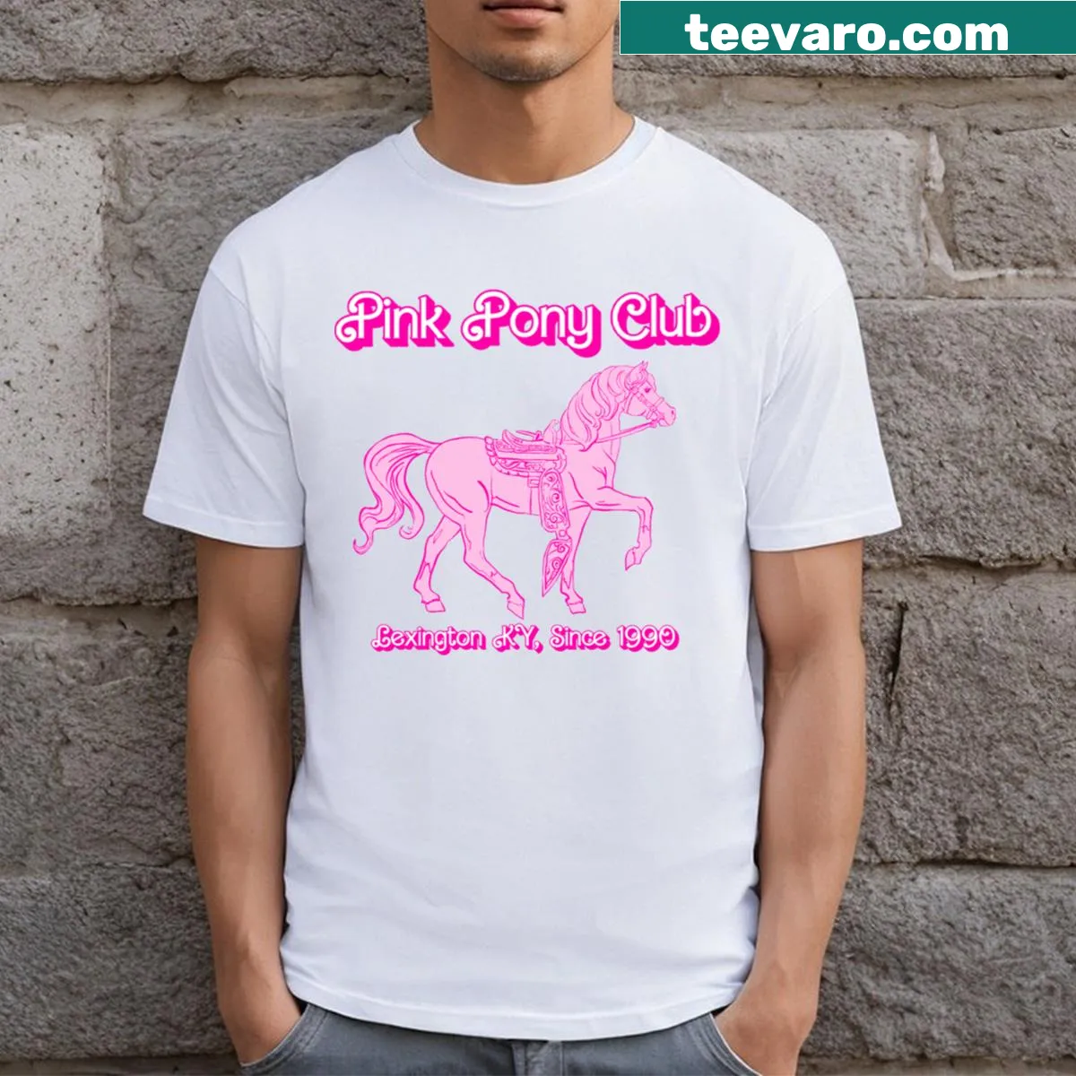 Cute cartoon pony design for Pink Pony Club on a T-shirt — on a men's t-shirt