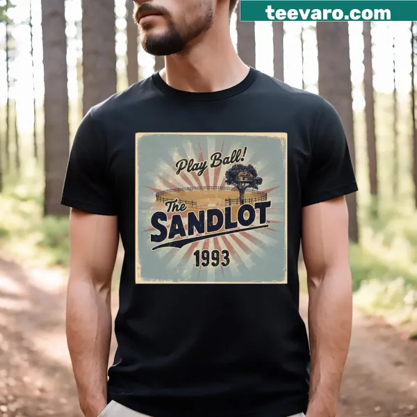 Playful baseball-themed design inspired by The Sandlot on a T-shirt