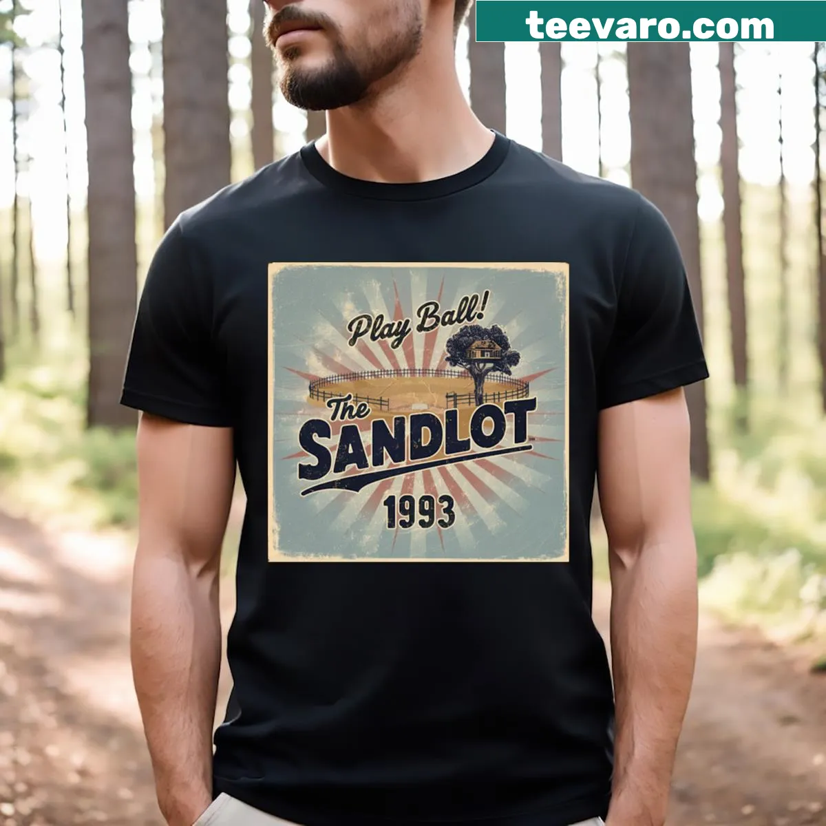 Playful baseball-themed design inspired by The Sandlot on a T-shirt — on a men's t-shirt
