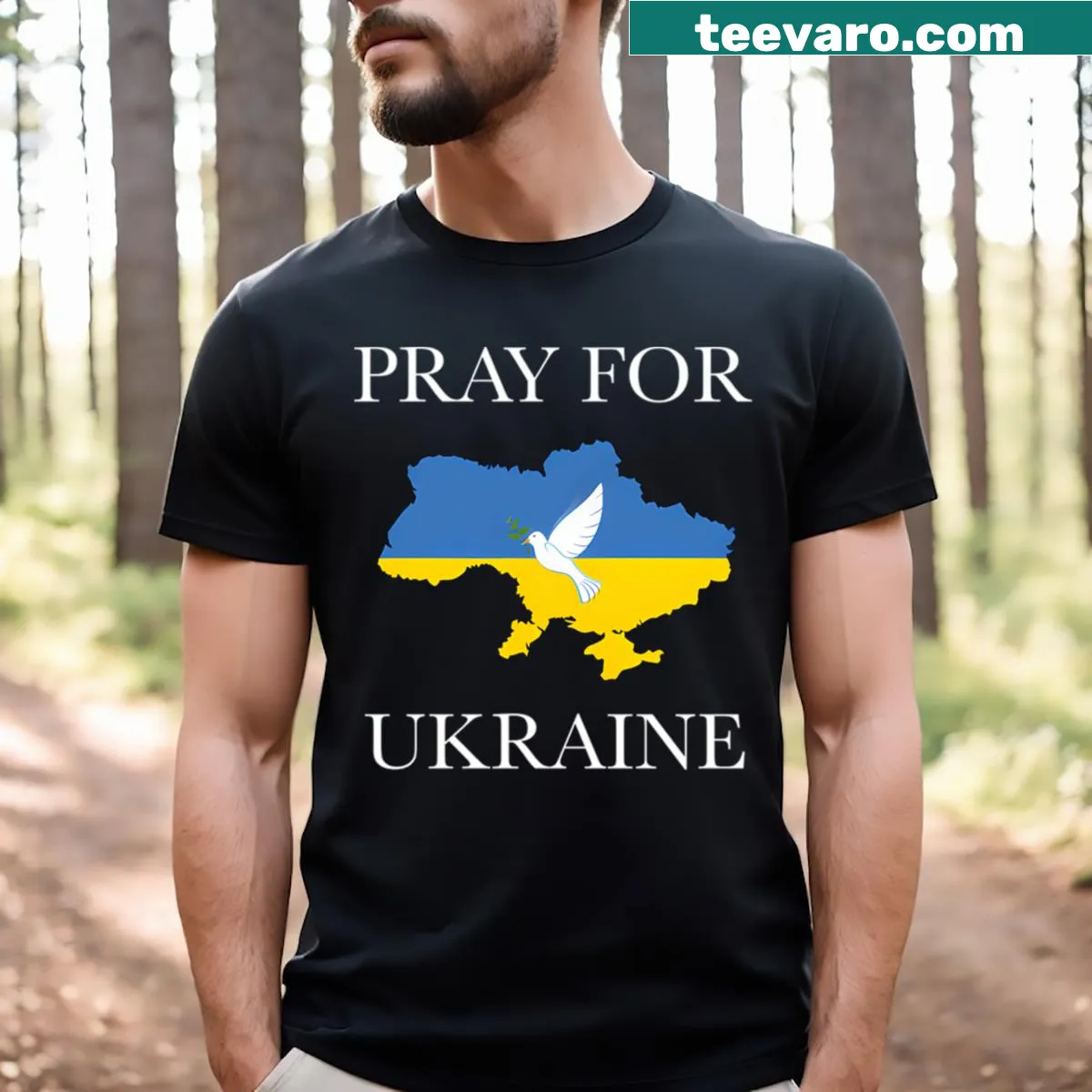 Typographic t-shirt with the message 'Pray For Ukraine' — on a men's t-shirt
