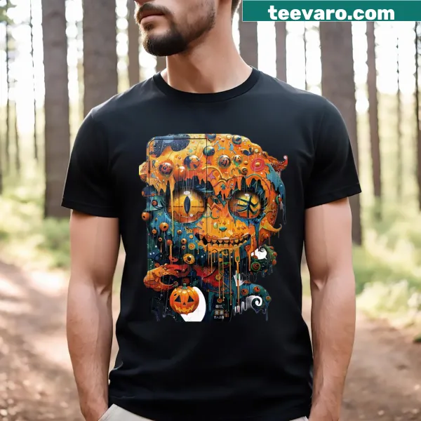 Cartoon t-shirt featuring a playful Halloween pumpkin design