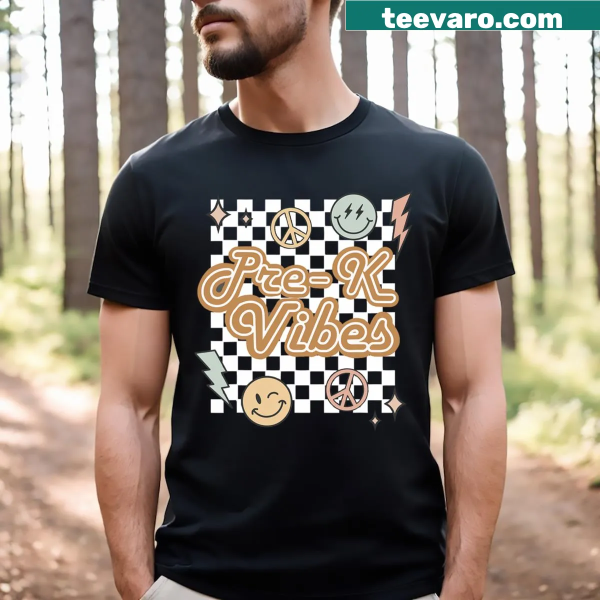 Retro Pre K vibes T-shirt for teachers — on a men's t-shirt