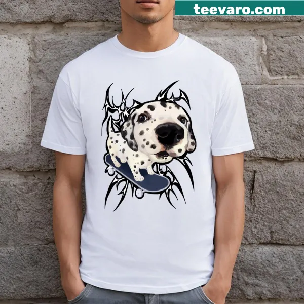 Cartoon dog skating design on a playful T-shirt