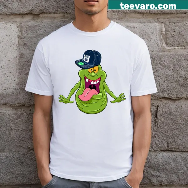 Illustration of Slimer supporting the Carlton Blues on a t-shirt