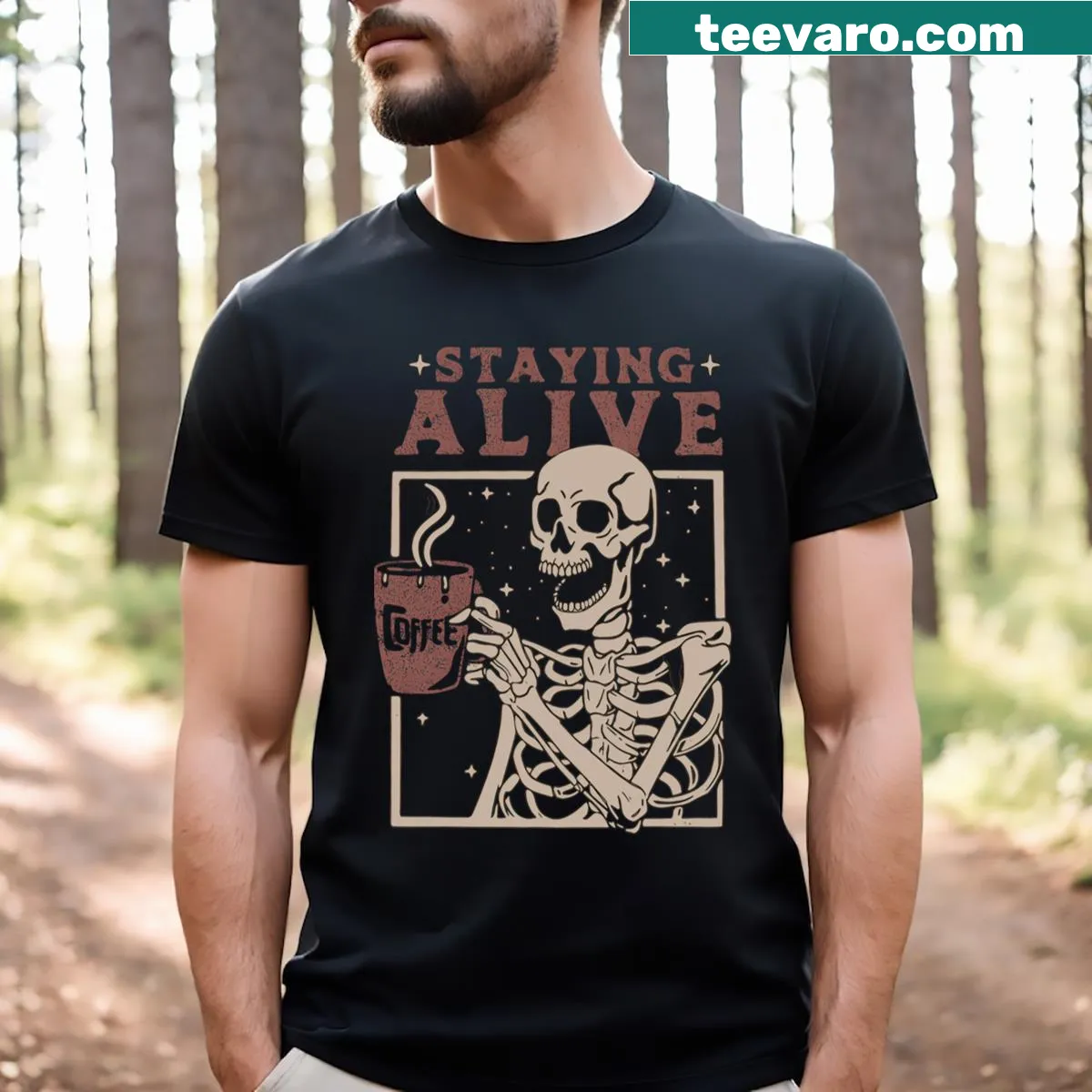 Vintage-style skeleton T-shirt for iced coffee lovers — on a men's t-shirt