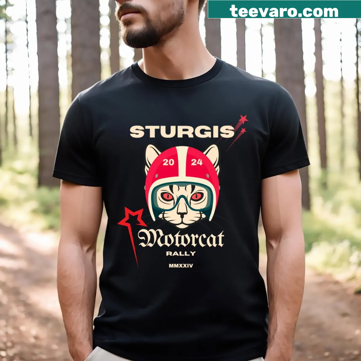 Sturgis 2024 t-shirt featuring bold text representing the motorcycle rally — on a men's t-shirt