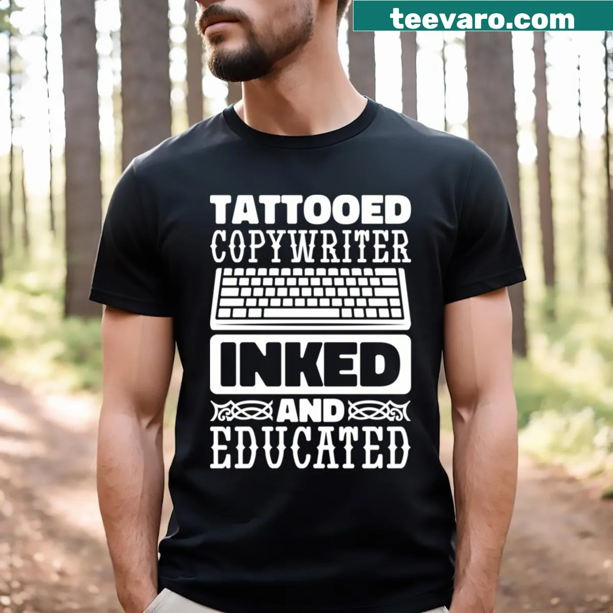 Playful tattoo copywriter design on a creative t-shirt — on a men's t-shirt