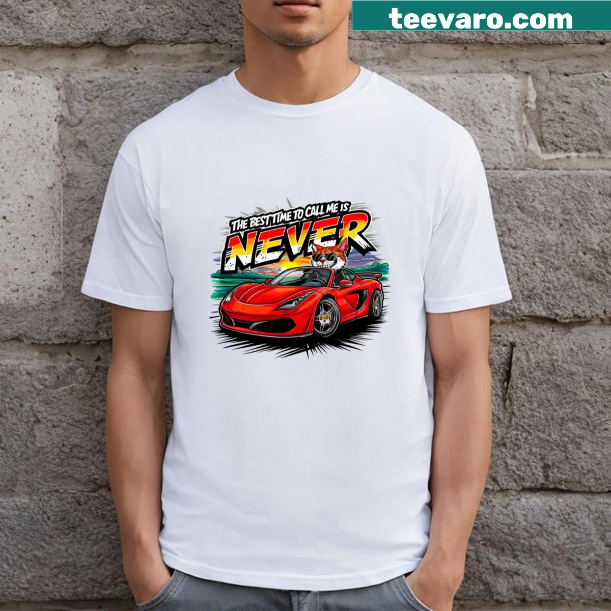 Witty t-shirt with a humorous statement about phone calls. — on a men's t-shirt