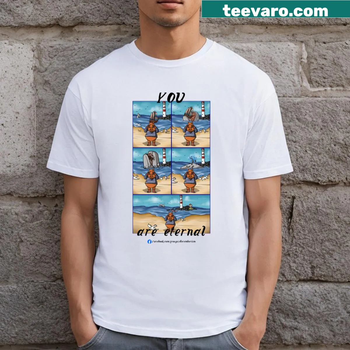 Illustrated capybara graphic on a playful crew t-shirt — on a men's t-shirt