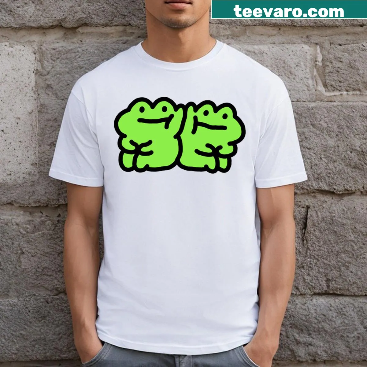 Cartoon t-shirt featuring a fun and engaging frog graphic — on a men's t-shirt