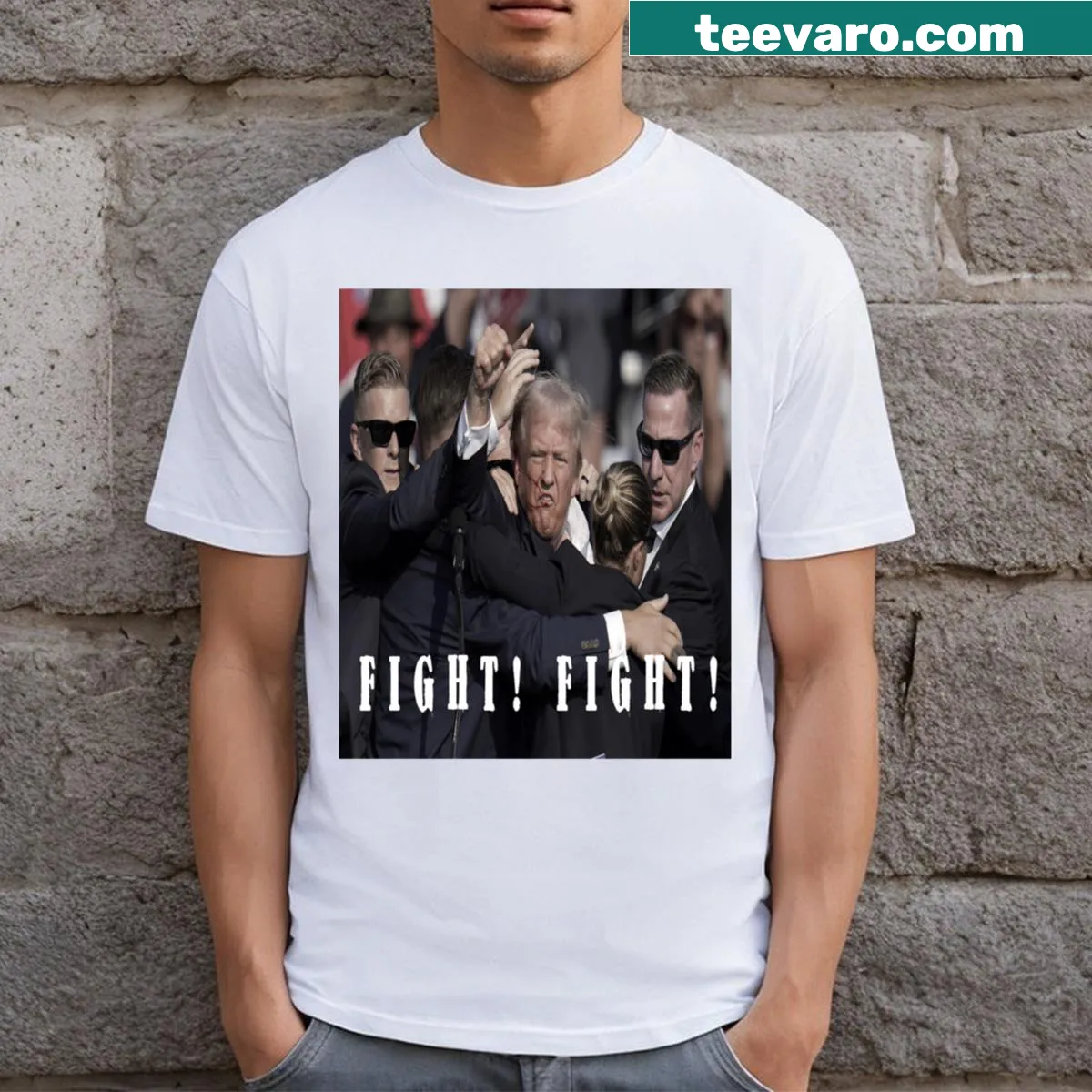 Text reads 'Trump Fight! Fight!' in bold letters — on a men's t-shirt