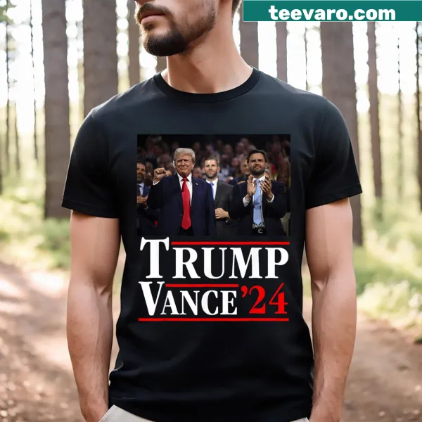 Vintage-style Trump Vance 2024 t-shirt with USA flag and vote slogan