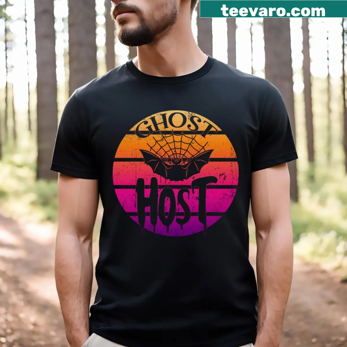 Vintage-style Halloween ghost graphic T-shirt — on a men's t-shirt
