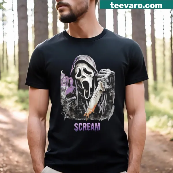 Vintage Ghostface graphic with knife on a t-shirt