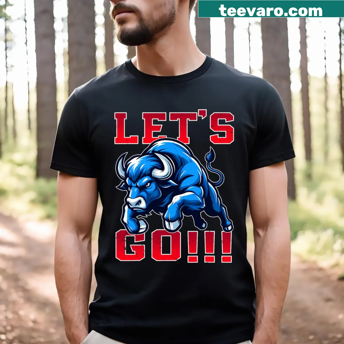 Vintage T-shirt with a buffalo graphic and customizable last name — on a men's t-shirt