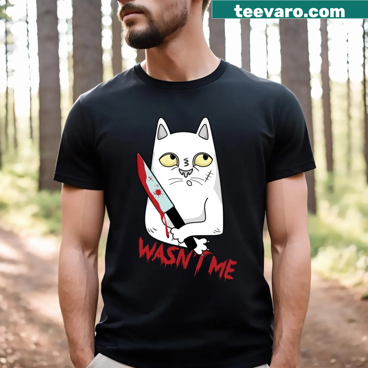 Funny cat graphic with 'Wasn't Me' text — on a men's t-shirt