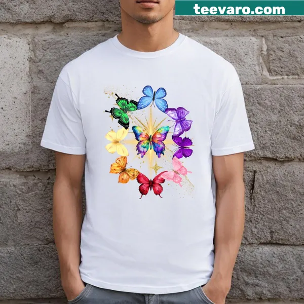 Whimsical butterfly design t-shirt with sparkles