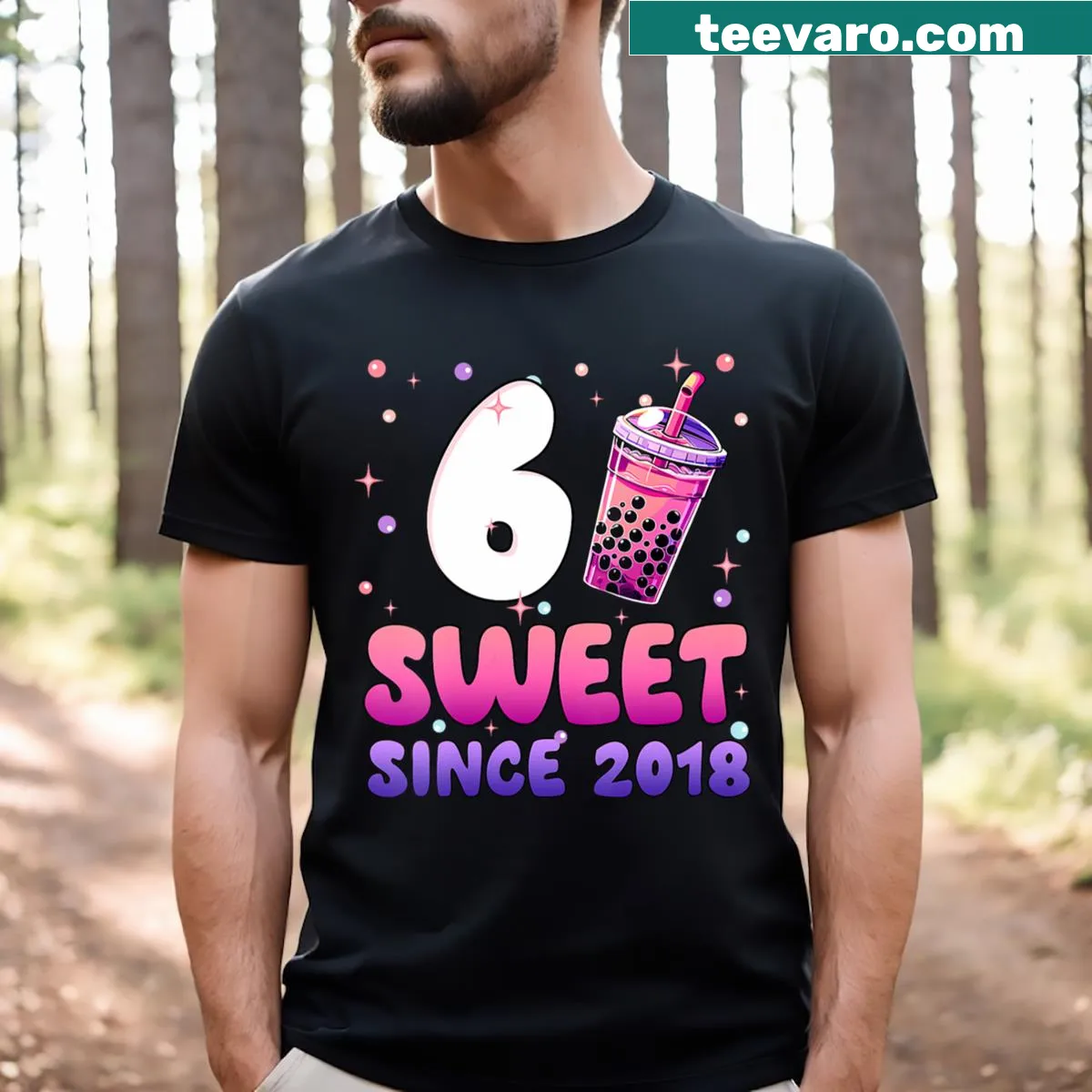 Cute anime-inspired bubble tea design for a girl's 6th birthday — on a men's t-shirt
