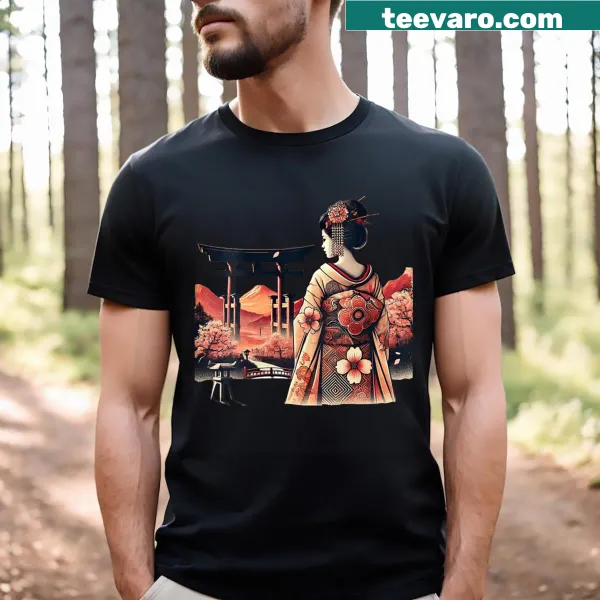 Vintage-inspired floral geisha graphic