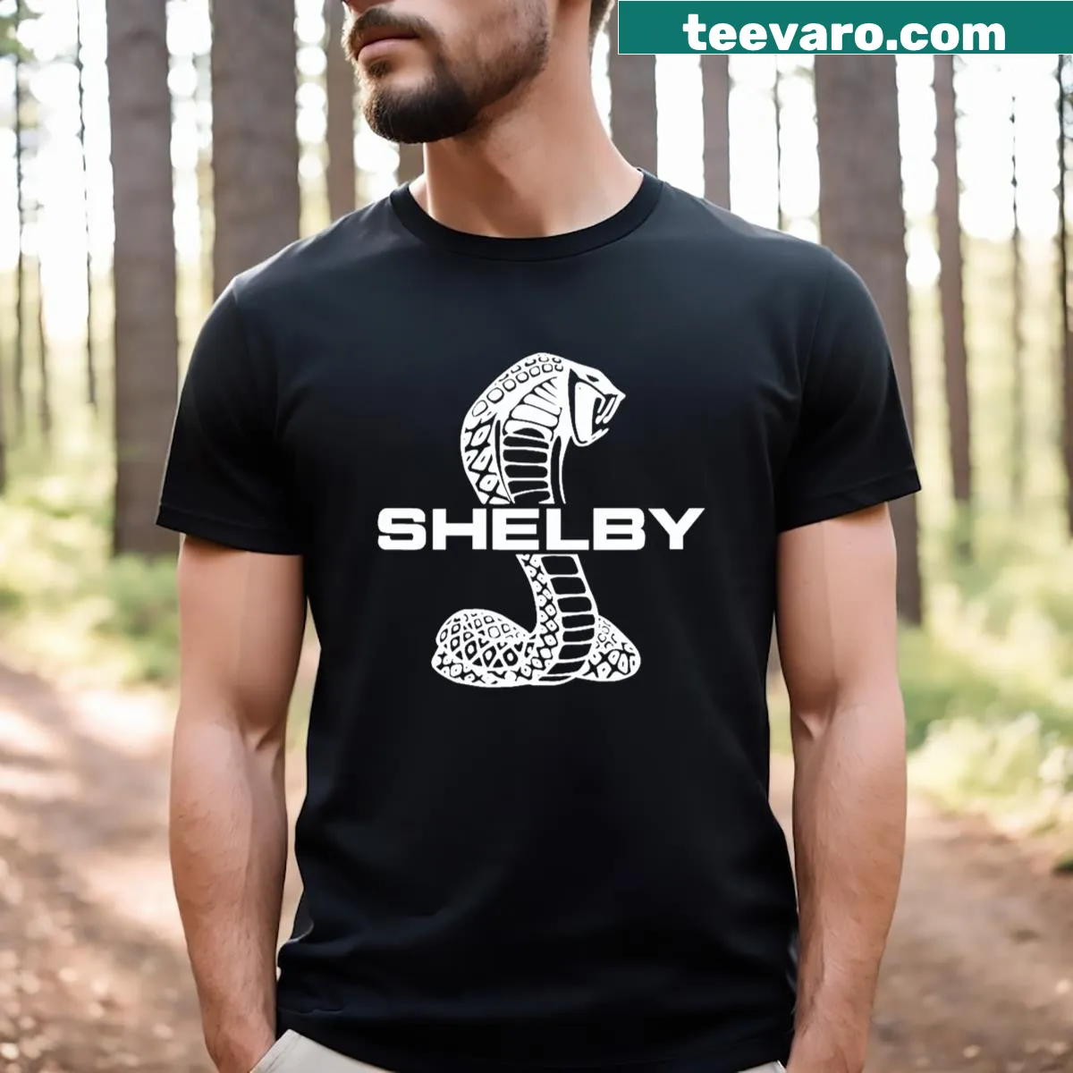Shelby logo graphic T-shirt designed to honor the iconic car brand. — on a men's t-shirt