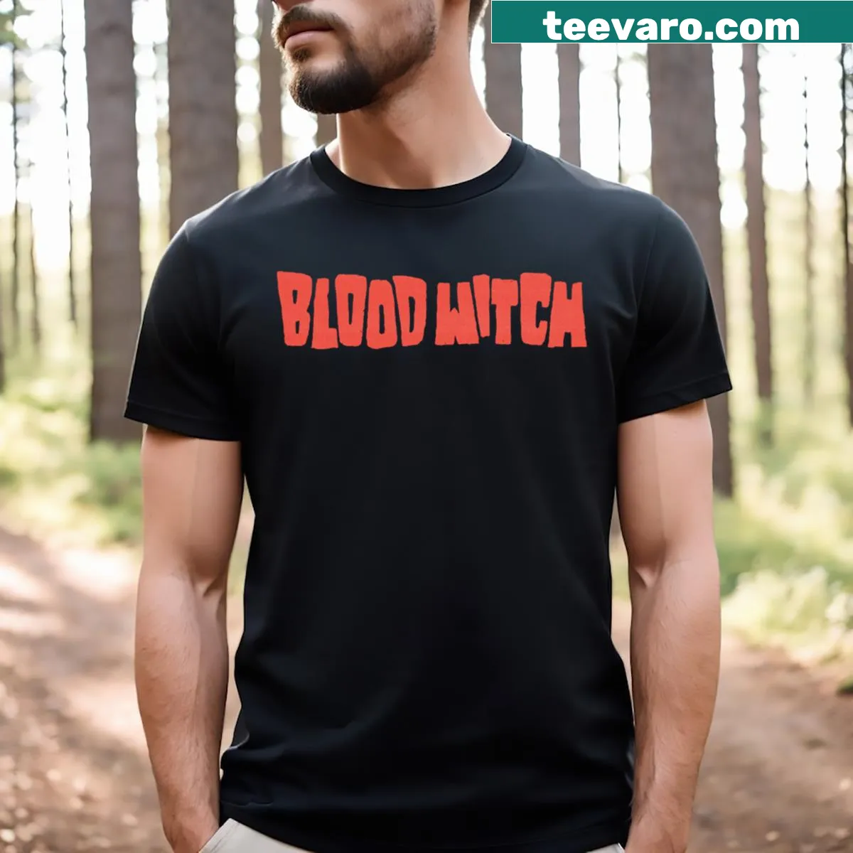 Bold Blood Witch logo graphic on an edgy T-shirt — on a men's t-shirt