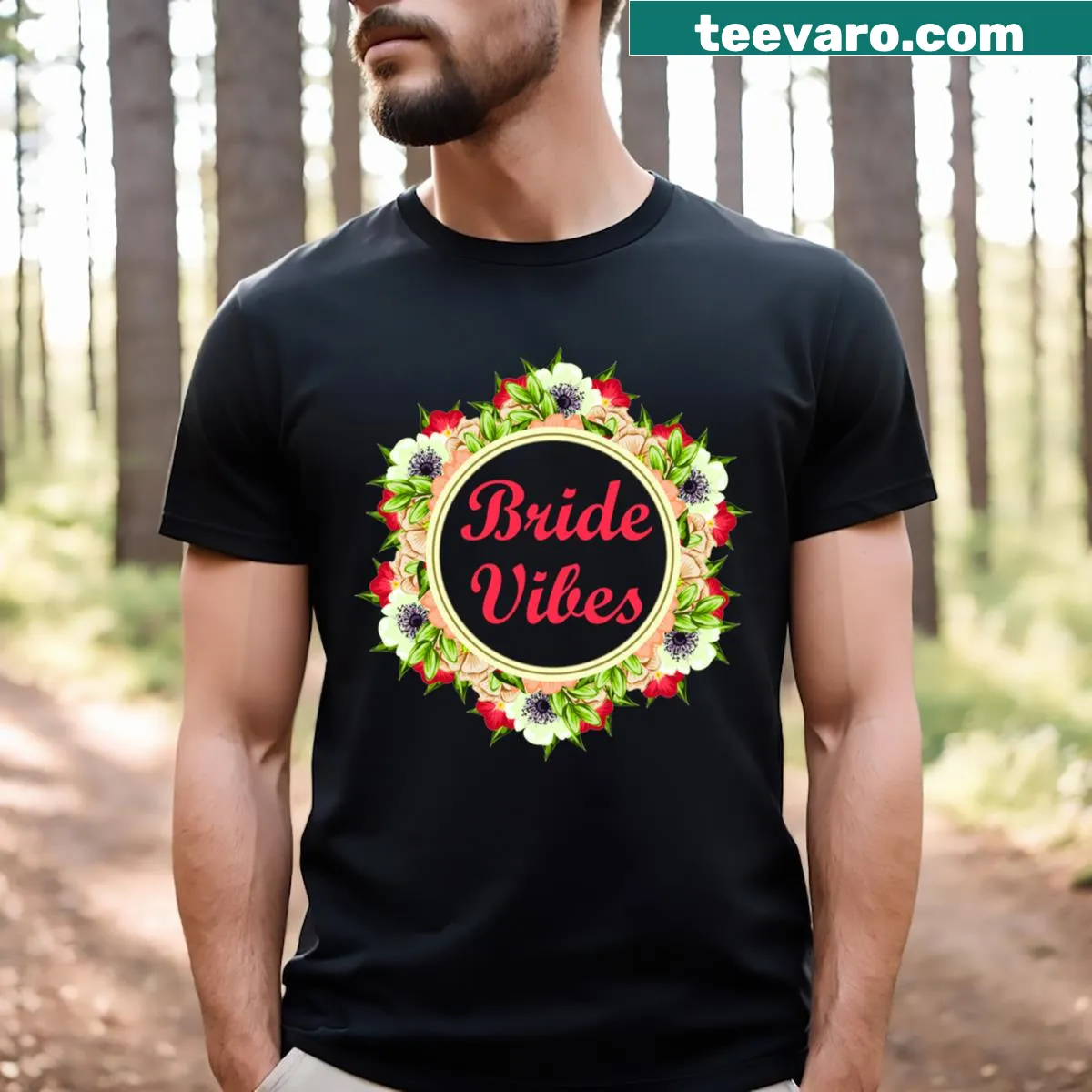 Bride Vibes t-shirt with whimsical lettering for brides-to-be — on a men's t-shirt