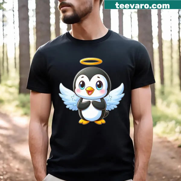 Cartoon penguin with angel wings and halo design