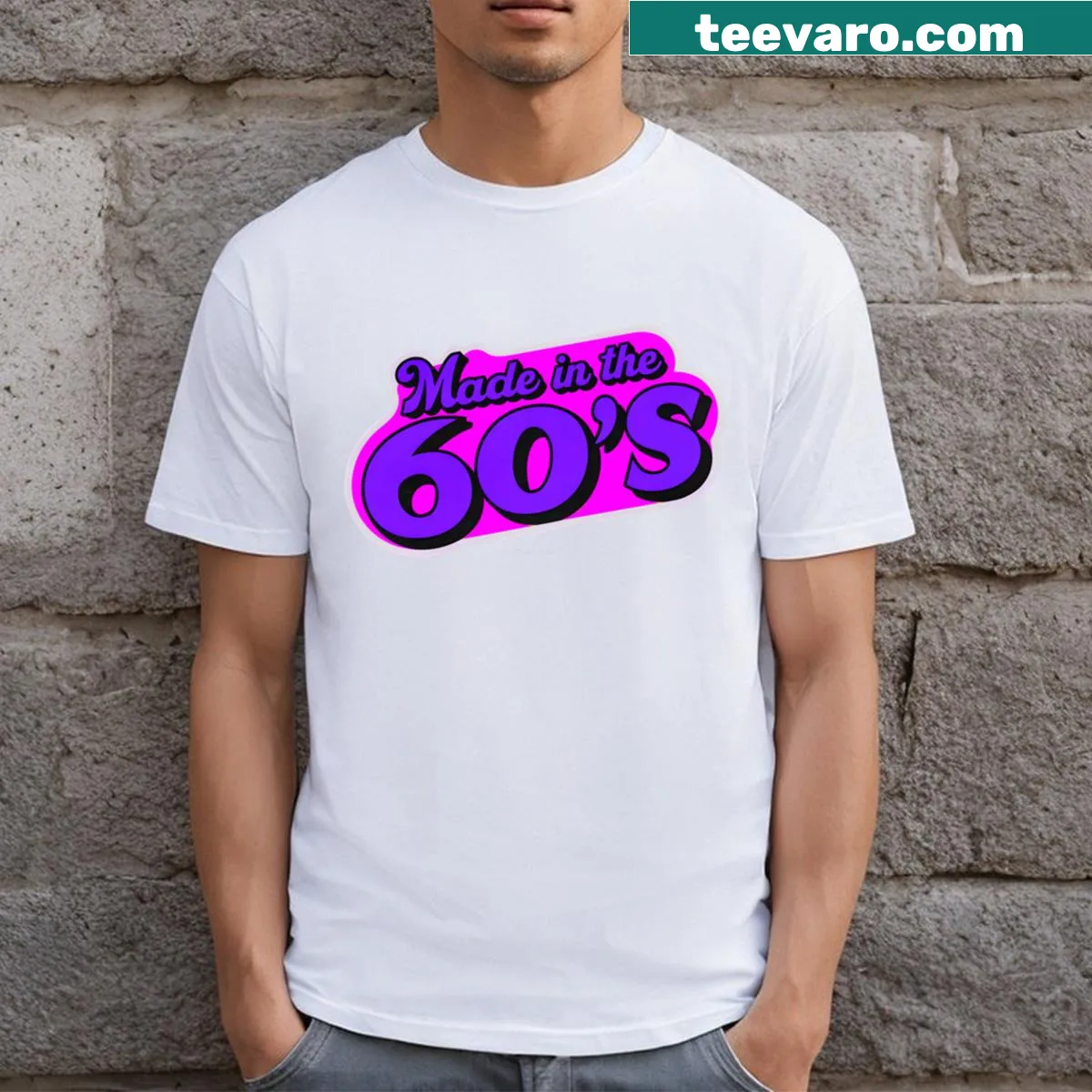 Vintage-style T-shirt with a logo that says 'Made In The 60s' — on a men's t-shirt