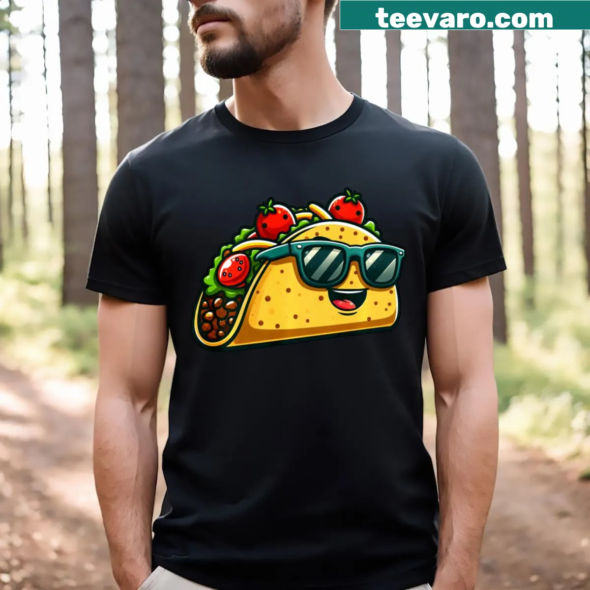 Cute taco cartoon graphic T-shirt — on a men's t-shirt