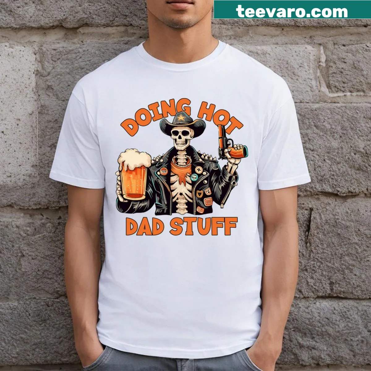 Illustrated t-shirt with the phrase 'Doing Hot Dad Stuff' celebrating fatherhood — on a men's t-shirt