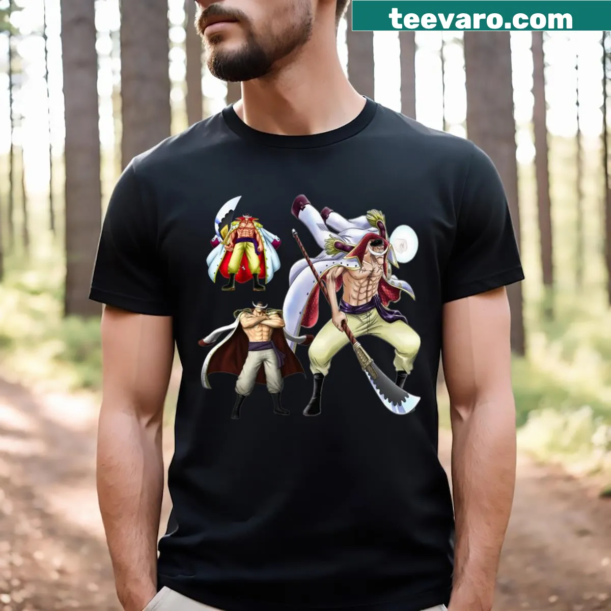 Bold illustration t-shirt featuring the character Edward Newgate — on a men's t-shirt