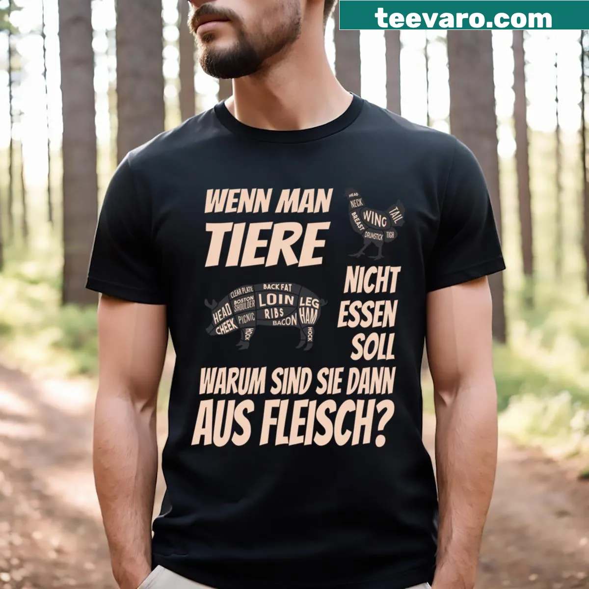 Bold barbecue-themed t-shirt featuring 'Rindfleisch Liebe' text — on a men's t-shirt