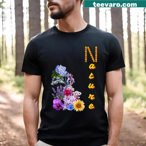 Floral illustration design on a nature-themed T-shirt