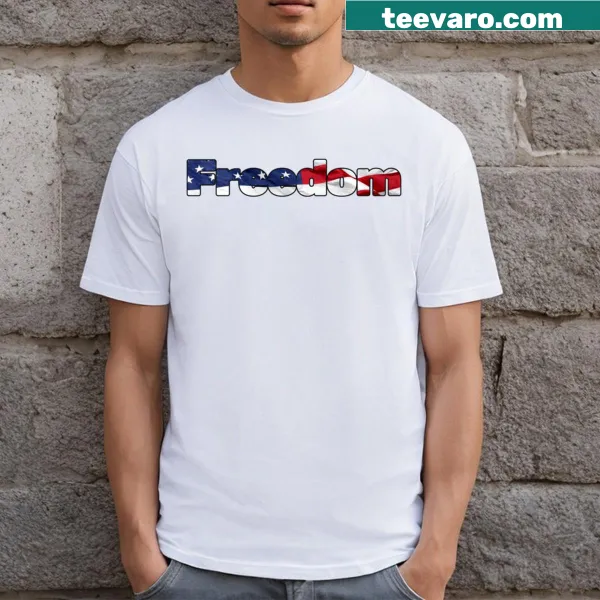 Freedom-themed T-shirt with bold typography design