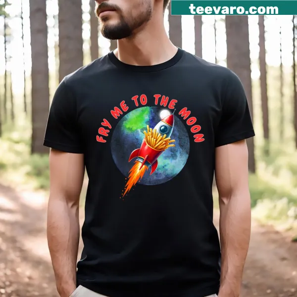 Whimsical T-shirt featuring a rocket made of French fries