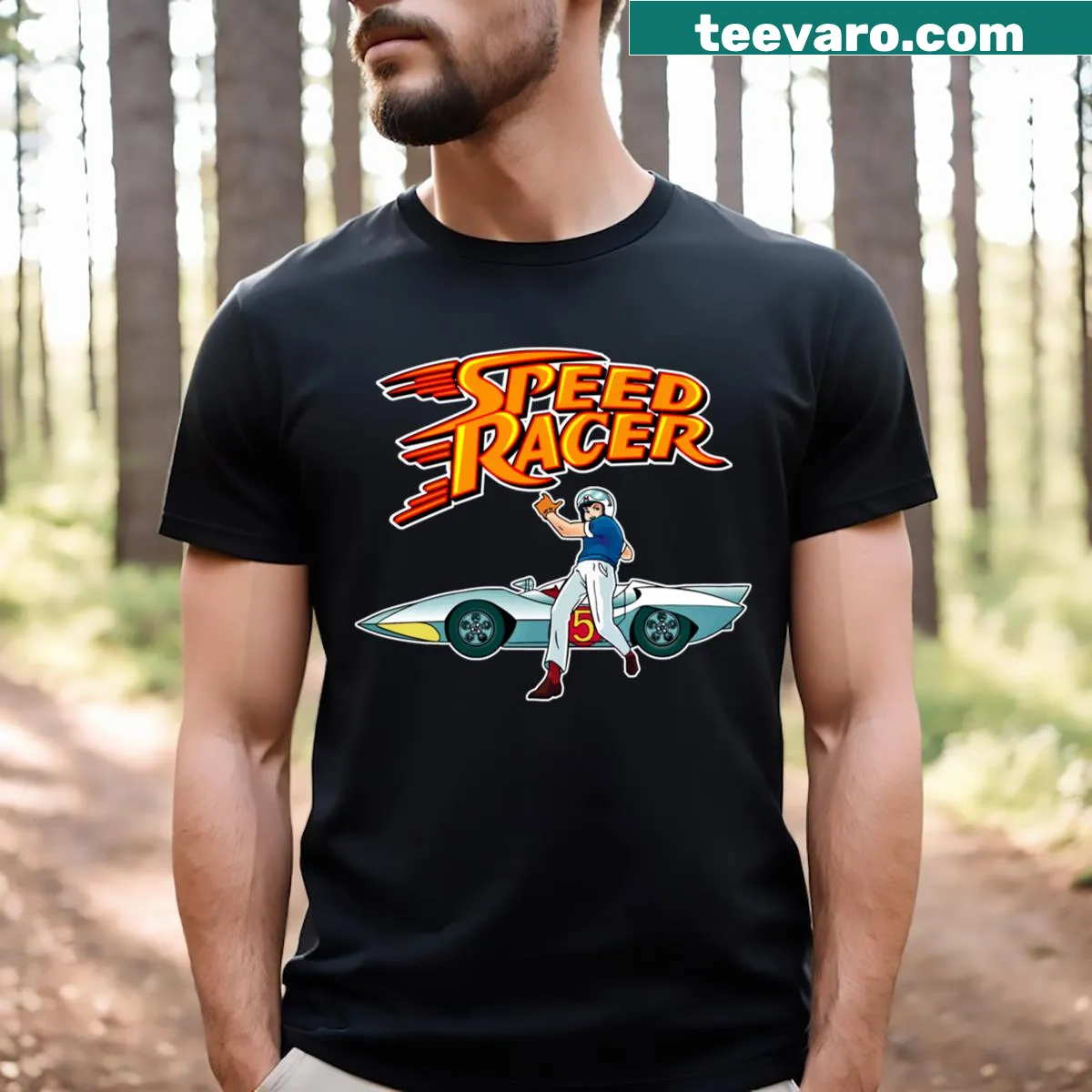Go Speed Racer logo on a T-shirt — on a men's t-shirt