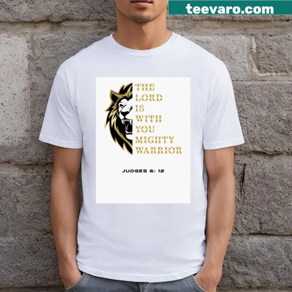 Inspiring lion design with a Christian Bible verse on T-shirt
