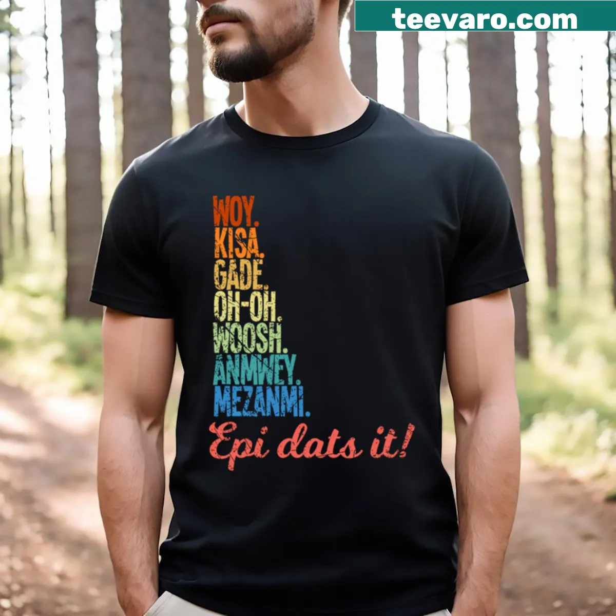 Haitian flag design with text 'Epi Dats It' on T-shirt — on a men's t-shirt