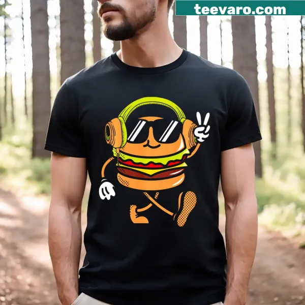 Cartoon of a DJ hamburger on a T-shirt