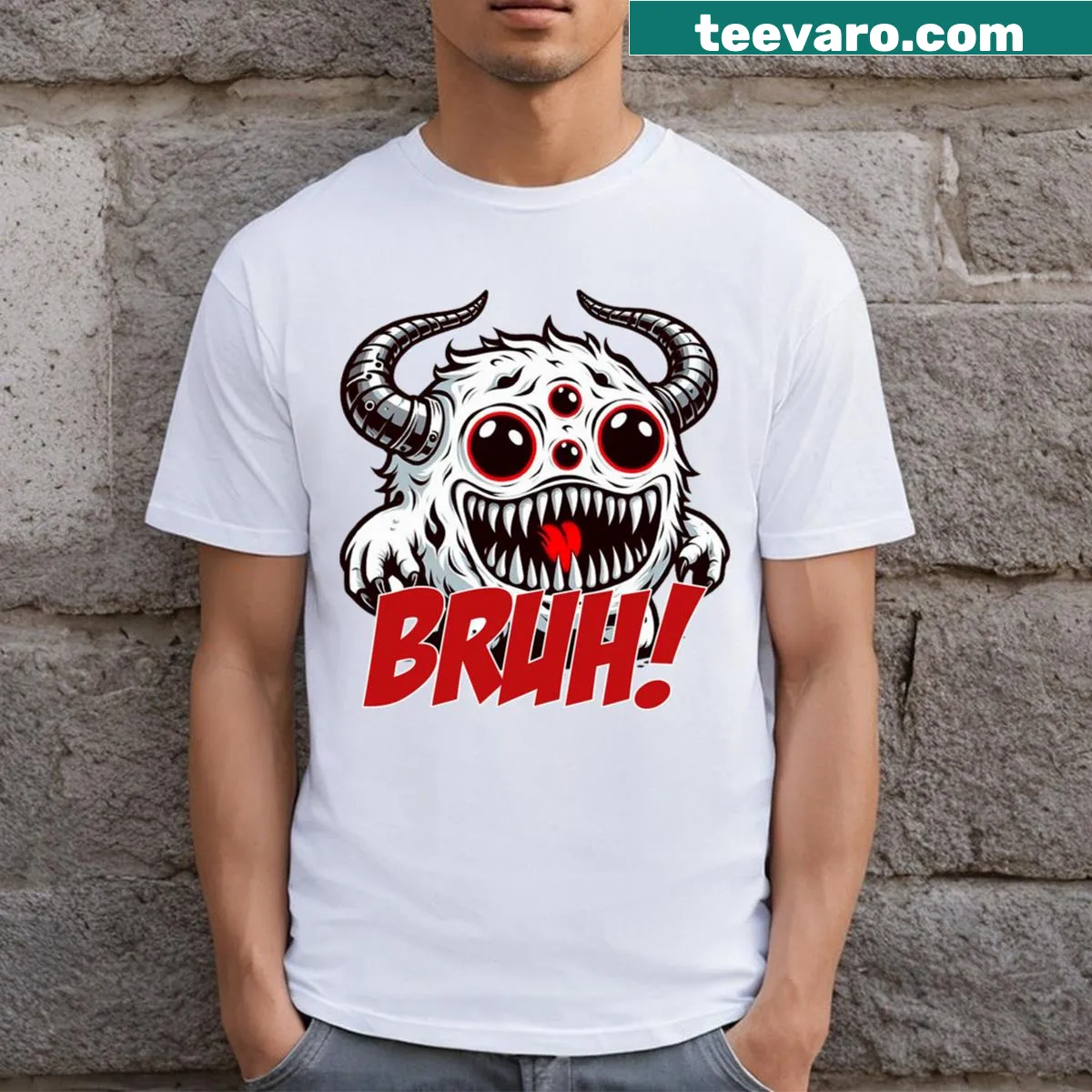 Creepy cartoon monster on Halloween T-shirt with funny greeting — on a men's t-shirt