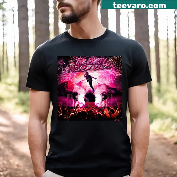 T-shirt with the phrase 'The Party Never Ends' honoring Juice WRLD